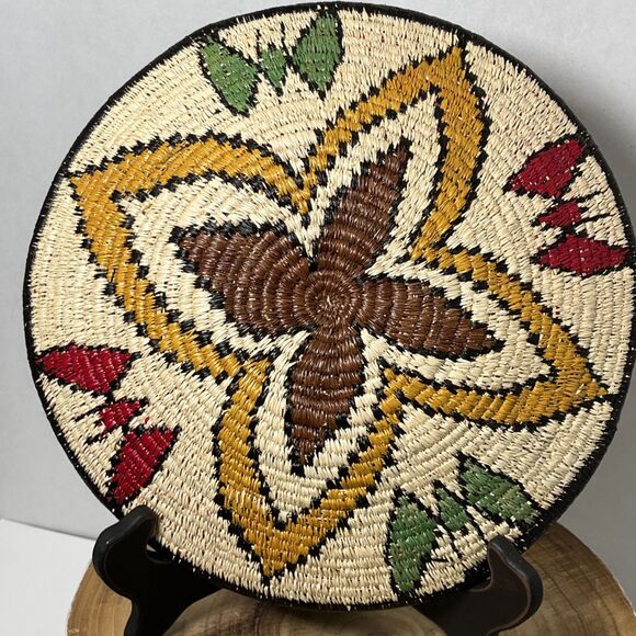 Hand Woven Tray Coil Basket Flower Butterfly 11.75” Wounaan Tribe 1975-Present - Picture 7 of 7